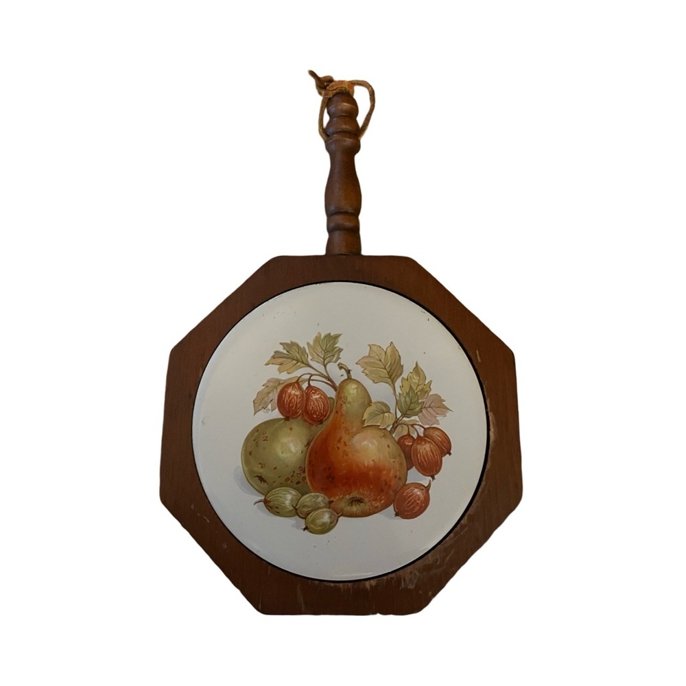 Vintage Hanging Decorative Ceramic Tile & Wood Trivet